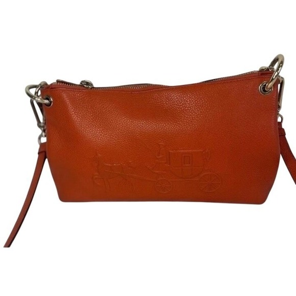 Coach Orange Leather Horse Carriage Embossed Charley 33521 Crossbody Bag - Picture 7 of 15